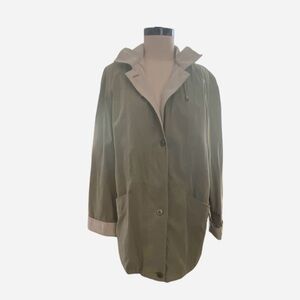 Braetan Cream & Green Very Soft Button Up Rain Jacket w Removable Hood Size L